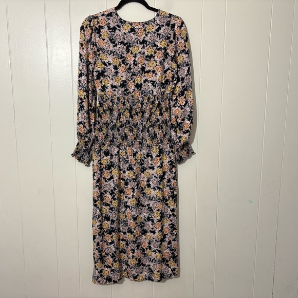 AFRM Hazel Women's Floral Smocked Gold Bouquet V Neck Midi Romantic Dress Size M - Picture 9 of 14